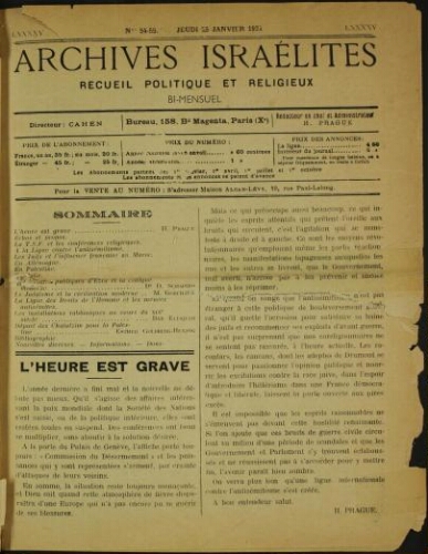Archives israélites de France. Vol.95 N°54-55 (25 janv. 1934)